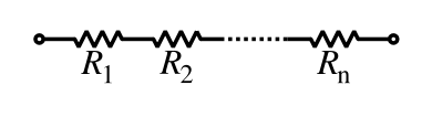A diagram of several resistors, connected end to end, with the same amount of current going through each.