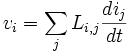 v_{i}=\sum_{j} L_{i,j}\frac{di_{j}}{dt} 
